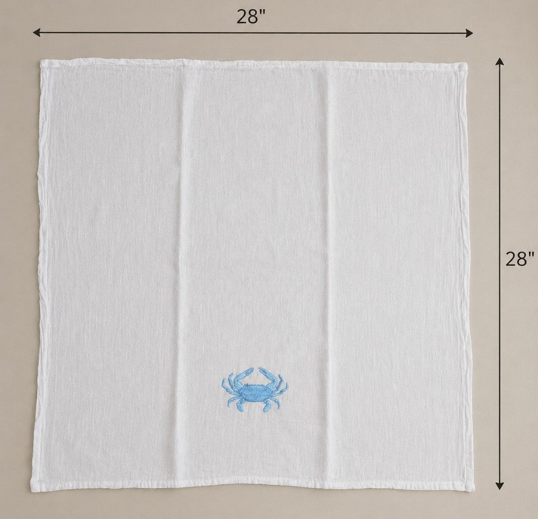 Embroidered Blue Crab Kitchen Towel (1) | 100% Cotton, Coastal Beach House Decor
