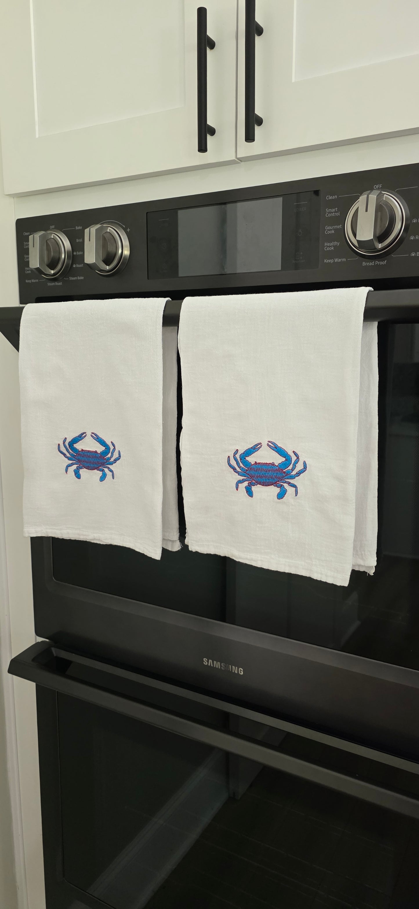 Embroidered Blue Crab Kitchen Towel (1) | 100% Cotton, Coastal Beach House Decor