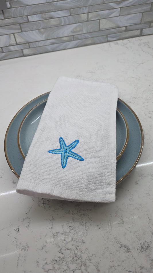Embroidered Starfish Kitchen Towel | Coastal Dish Towel | Summer House Decor